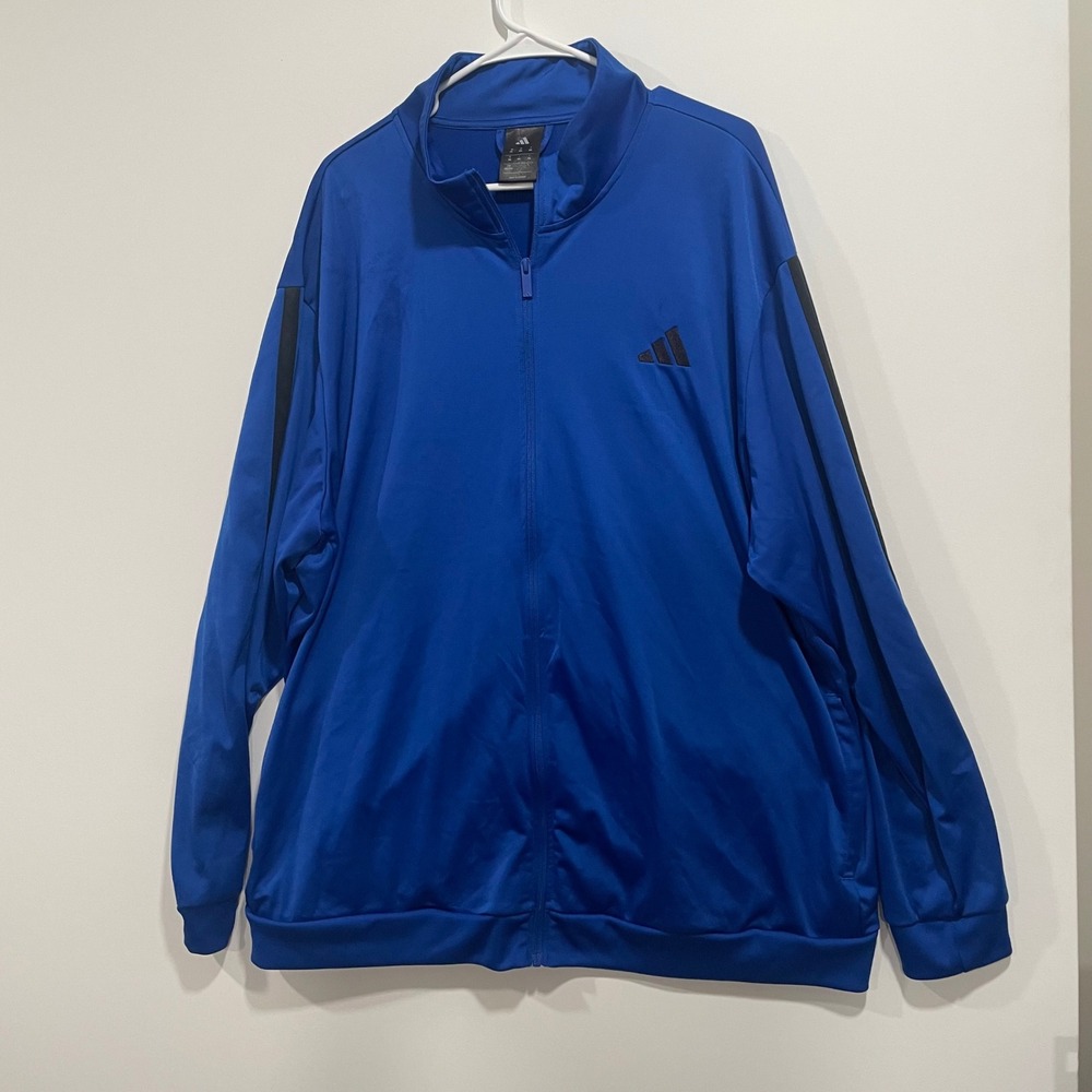 Adidas Mens Tracksuit Set Royal Blue Black 3 Stripe Full Zip Jacket Pants 3XL